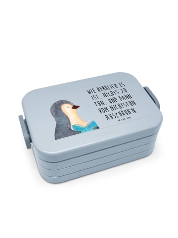 Mr. & Mrs. Panda Meal Prep Box Pinguin Buch Motiv mit Spruch in Blau Pastell
