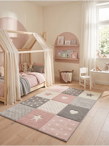 KADIMA DESIGN IDRO Kinderteppich Pink 80x150 Sterne Polypropylen Kinderzimmer in Pink