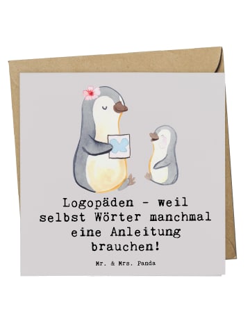 Mr. & Mrs. Panda Deluxe Karte Logopädin Helden mit Spruch in Grau Pastell