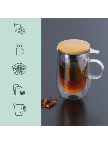 relaxdays Teeglas in Transparent/ Natur - 430 ml