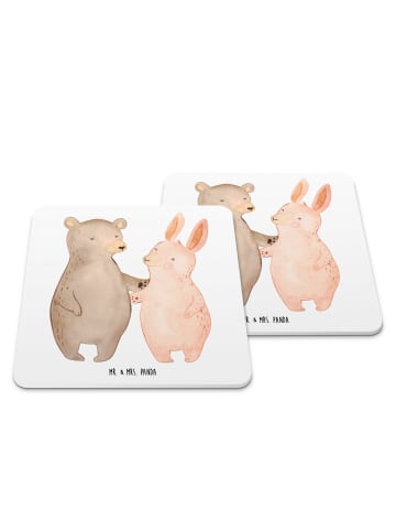 Mr. & Mrs. Panda Tassenuntersetzer Bär und Hase Umarmen ohne Spruch in Weiß