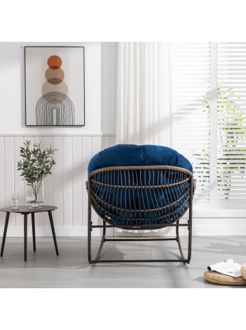 ABRIHOME Rattan Schaukelstuhl in Blau mit gepolstertem Kissen für Garten Terrasse