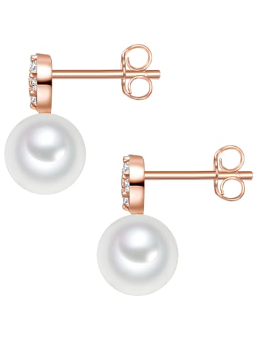 Valero Pearls Ohrstecker Sterling Silber roségold Süßwasser Zuchtperle weiß Zirkonia weiß in roségold