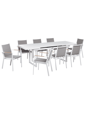 Beliani 9-tlg Gartentisch Set VALCANETTO/BUSSETO in Weiß/Grau/Braun