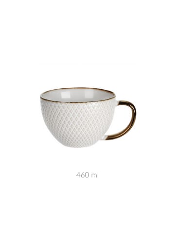 Siaki Collection Großer Becher für Kaffee oder Tee mit Untertasse in Beige, 11,6 x 7,6 x 15 cm