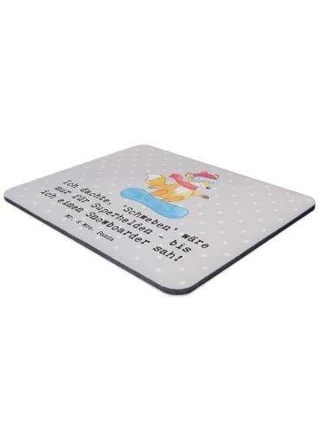 Mr. & Mrs. Panda Mauspad Snowboarden Zauber mit Spruch in Grau Pastell