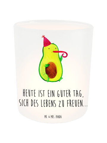 Mr. & Mrs. Panda Windlicht Avocado Feier mit Spruch in Transparent