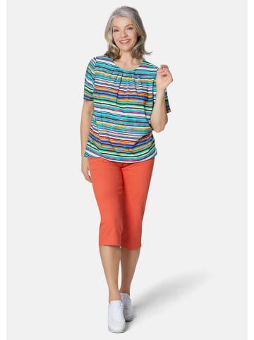 GOLDNER Kurzgröße:  Druckbluse mit liebevollen Details in bunt / geringelt