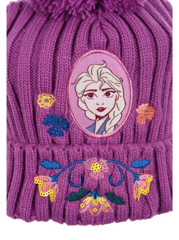 Disney Frozen Wintermütze Strick mit Bommel Elsa in Lila