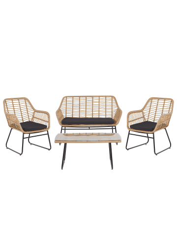 Beliani 7-tlg Sitzgruppe MINORI in Naturfarben/Beige/Schwarz