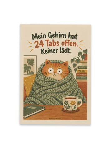 Mr. & Mrs. Panda Ansichtskarte Katze überfordert Design mit Spruch in Weiß