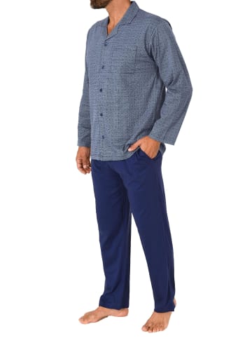 NORMANN Langarm Schlafanzug Pyjama zum durchknöpfen - 77981 in marine