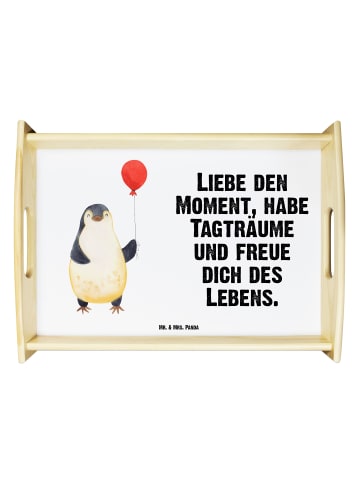 Mr. & Mrs. Panda Holztablett Pinguin Luftballon mit Spruch in Weiß