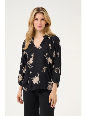 Kaffe Langarm-Bluse KAsigrid in Black/Brown Flower Print