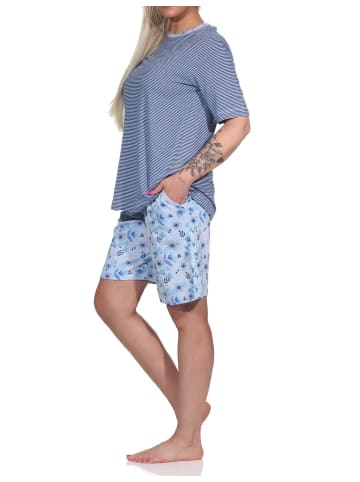 NORMANN kurzarm Pyjama Shorty Schlafanzug Spitzenbesatz - 72884 in hellblau