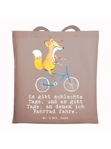 Mr. & Mrs. Panda Tragetasche Fuchs Fahrrad fahren mit Spruch in Braun Pastell