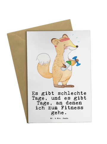 Mr. & Mrs. Panda Grußkarte Fuchs Fitness mit Spruch in Weiß