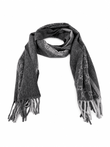 Gucci Grau Anthrazit Monogramm Kaschmir- & Wollschal mit Fransen