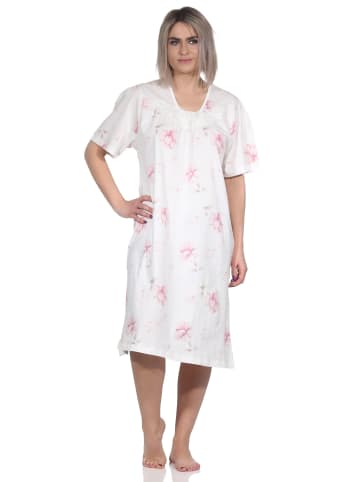 NORMANN Nachthemd kurzarm Spitze und Knopfleiste am Hals geblümter - 79220 in rosa
