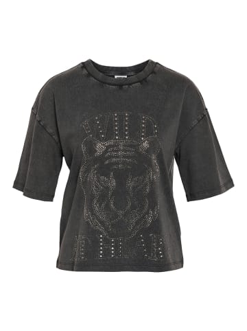 Noisy may Vintage Denim T-Shirt mit Design Steine Nieten in Grau-2