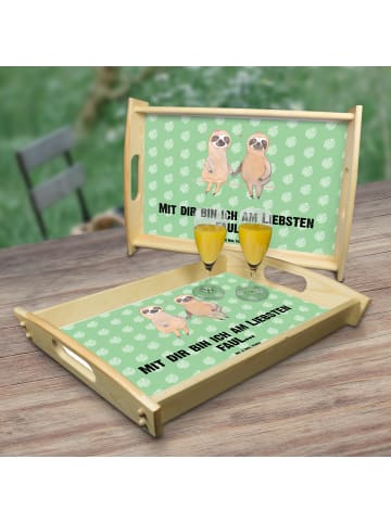 Mr. & Mrs. Panda Servierbrett Faultier Pärchen mit Spruch in Tropengrün