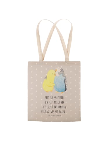 Mr. & Mrs. Panda Tasche Wellensittich Liebe mit Spruch in Grau Pastell