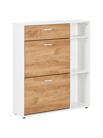 Beliani Schuhschrank MACKAY in Braun/Weiß - (W) 90 x (H) 101 x (L) 24 cm