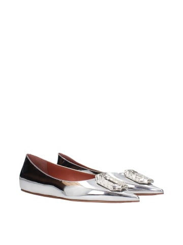 Grau Leder Ballerina Flache Schuhe