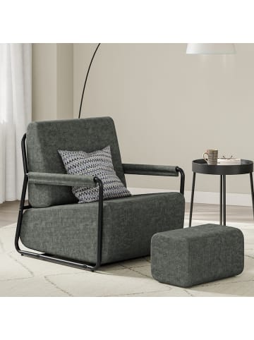 SoBuy Sessel mit Hocker in Anthrazit - (W) 67 x (H) 78 x (L) 59.5 cm