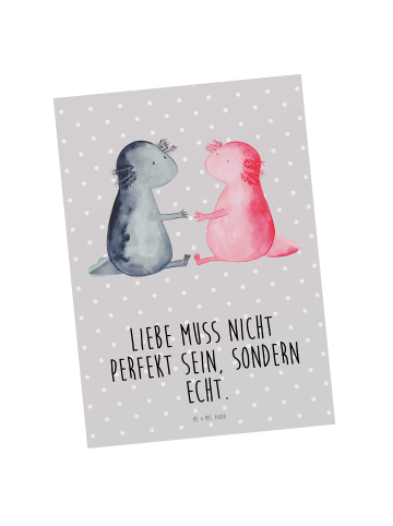 Mr. & Mrs. Panda Postkarte Axolotl Liebe mit Spruch in Grau Pastell