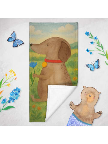 Mr. & Mrs. Panda Strandlaken Hund Blume Design ohne Spruch in Grau Pastell