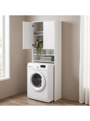 relaxdays Waschmaschinenschrank in Weiß - (B)63,5 x (H)174 x (T)30 cm