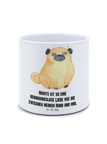 Mr. & Mrs. Panda Großer Blumenkübel Mops mit Spruch in Weiß