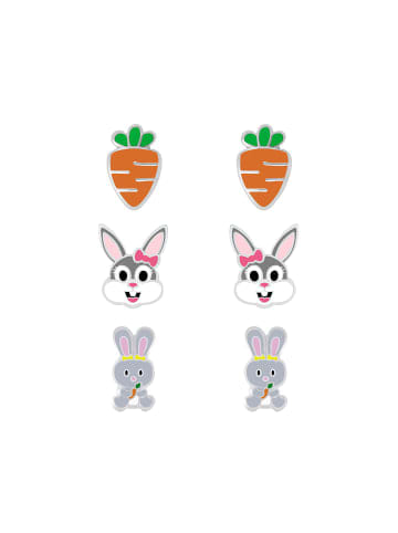 Alexander York Ohrringe, Ohrstecker-Set MÖHRE und HASEN in 925 Sterling Silber, 4-tlg.