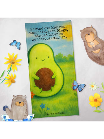 Mr. & Mrs. Panda Strandtuch Avocado Kern Design mit Spruch in Gelb Pastell