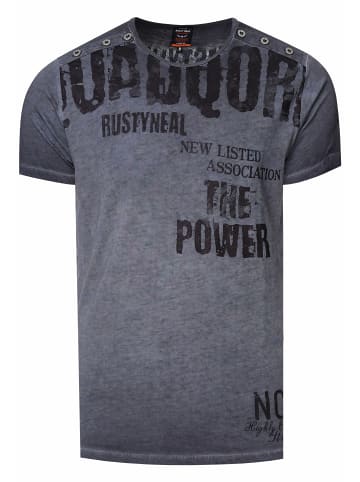 Rusty Neal Verwaschenes T-Shirt mit Doppelter Knopfleiste in Anthrazit
