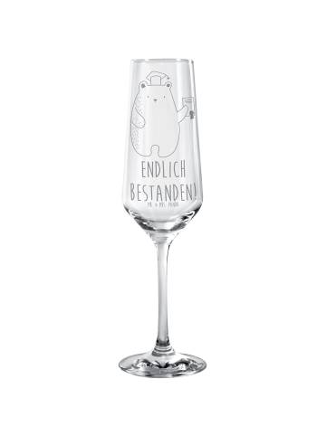 Mr. & Mrs. Panda Sektglas Bär Prüfung mit Spruch in Transparent