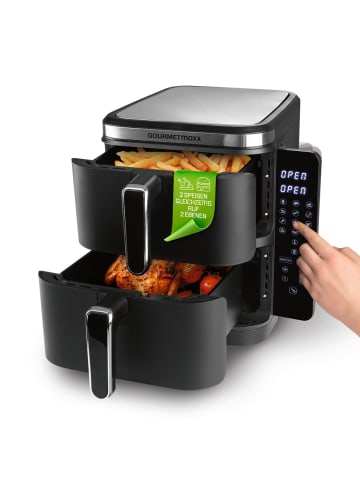 Gourmet Maxx Heißluft-Fritteuse Doppelkorb vertikal 2x 5l 2800W schwarz Schwarz