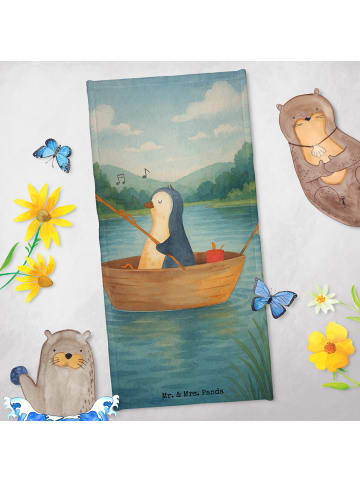 Mr. & Mrs. Panda Badehandtuch Pinguin Angelboot Design ohne Spruch in Weiß