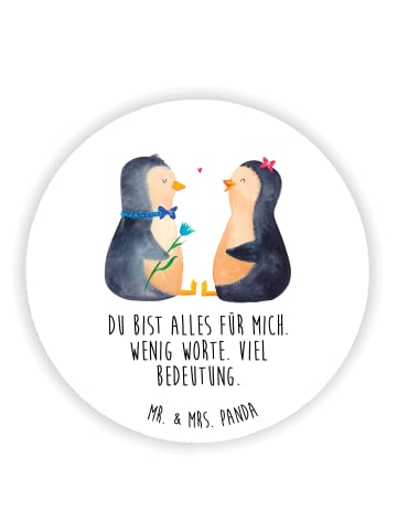 Mr. & Mrs. Panda Rund Magnet Pinguin Pärchen mit Spruch in Weiß