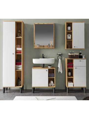 Furn.Design Badmöbel-Set 5-teilig weiß, Evoke Eiche, Badkombination, 182 x 190 cm