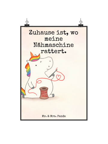 Mr. & Mrs. Panda Wandposter Einhorn Näherin Design mit Spruch in Weiß