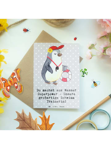 Mr. & Mrs. Panda valentinstagskarte Superpower Schwimmen Trainer... in Grau Pastell