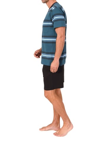 NORMANN Kurzarm Schlafanzug Pyjama Shorty Streifen in blau