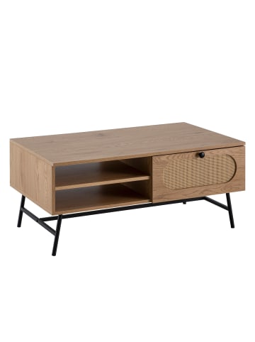 KADIMA DESIGN Couchtisch 100x60x45 cm Wohnzimmertisch mit Eiche-Dekor & Rattan,