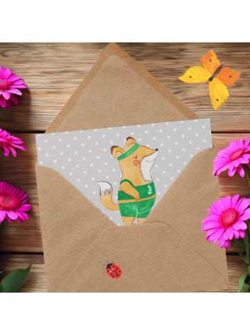 Mr. & Mrs. Panda Einladungskarte Biathlon Trainerin mit Spruch in Grau Pastell