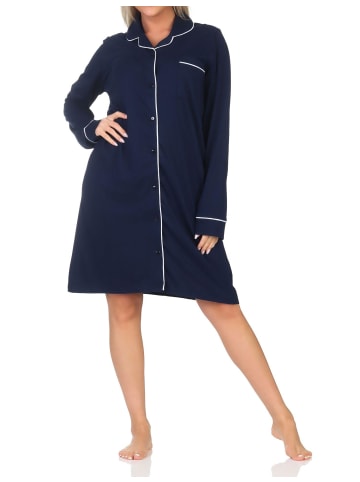 NORMANN Langarm Nachthemd durchknöpfbar Punkte Optik - 87505 in marine