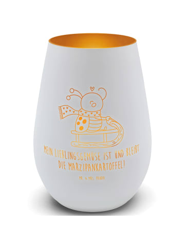 Mr. & Mrs. Panda Gold Windlicht Smörle Rodeln mit Spruch in Weiß
