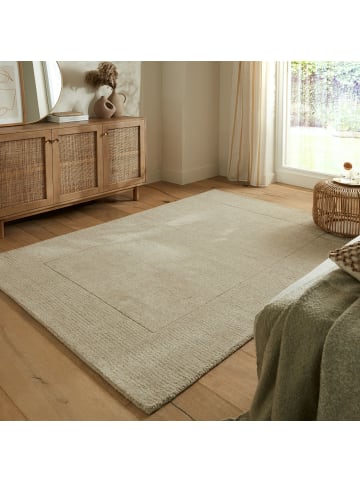 KADIMA DESIGN Wollteppich Uni-Design mit Bordüre, rutschfest, 100% Wolle Teppich in Beige