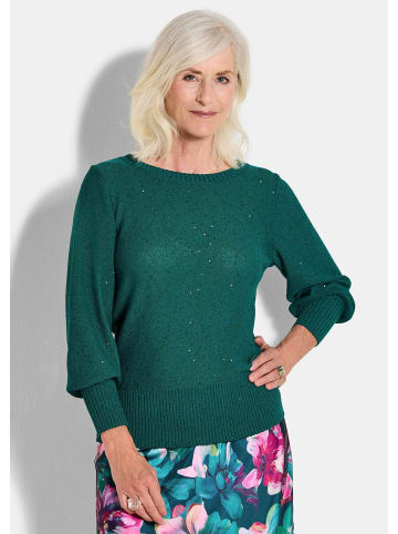 GOLDNER Strickpullover Eleganter glitzernder U-Boot-Pullover in smaragd